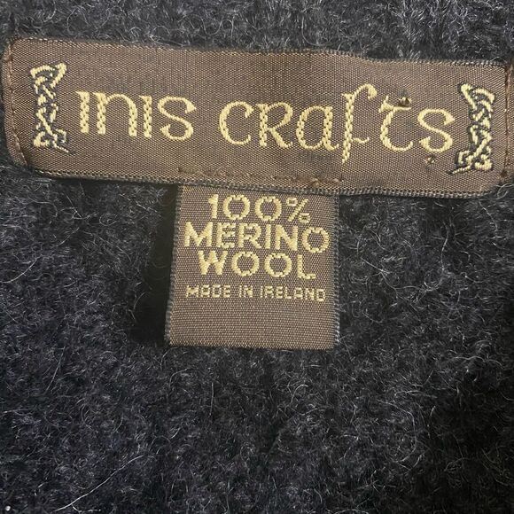 Ireland Inis Crafts 100% Merino Wool Zip Cable Knit Fisherman Sweater SZ Medium - Picture 6 of 9